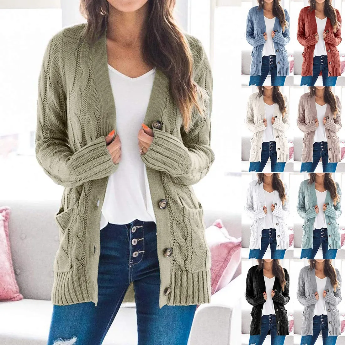 Single Breasted Knitted Cardigan Coat