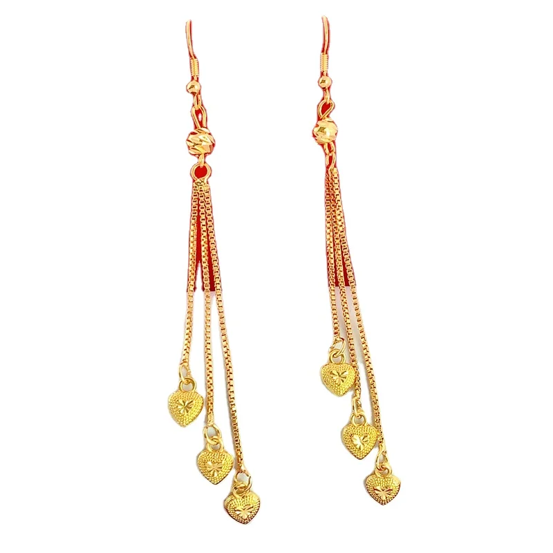 

Cross-Border Vietnam Sand Gold Love Tassel Earrings Fashion 24K Gold Love Peach Long Women'S Earrings Gift