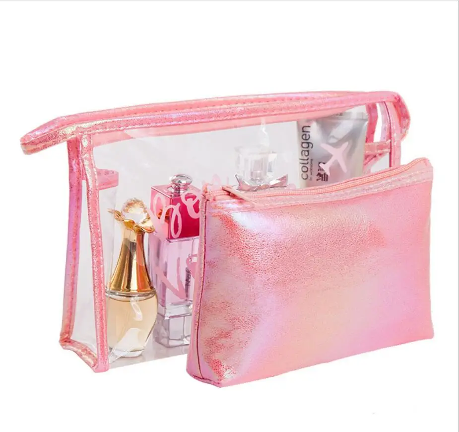 

wholesale cute lady women kids 2 piece per clear travel waterproof bag cosmetic, 4 colors can choose