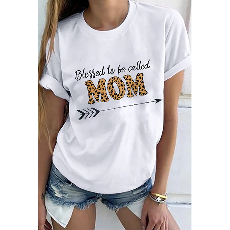 

Graphic Womens Tshirt Leopard Letter Printed Top Tees Summer Tops