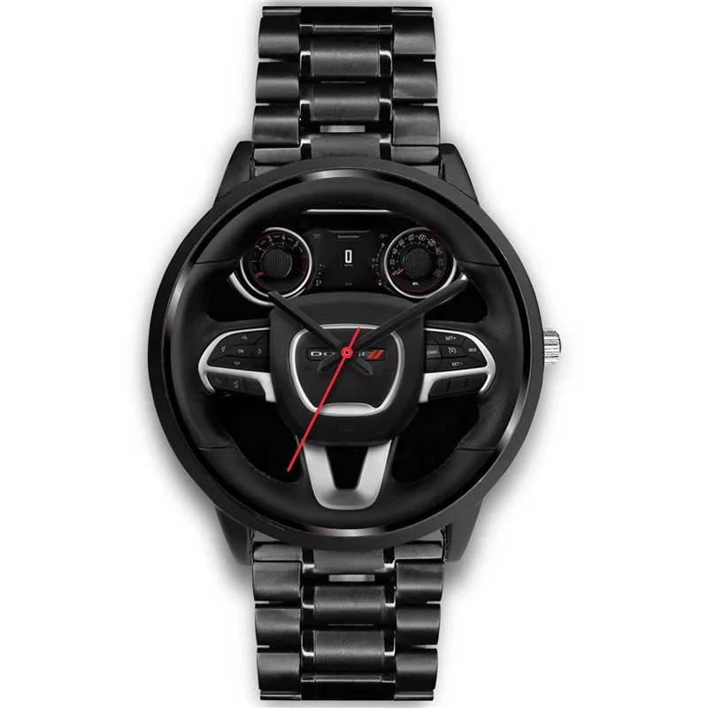 

quality quartz wristwatches hot sale promotional watch car wheel steering custom watches, Black