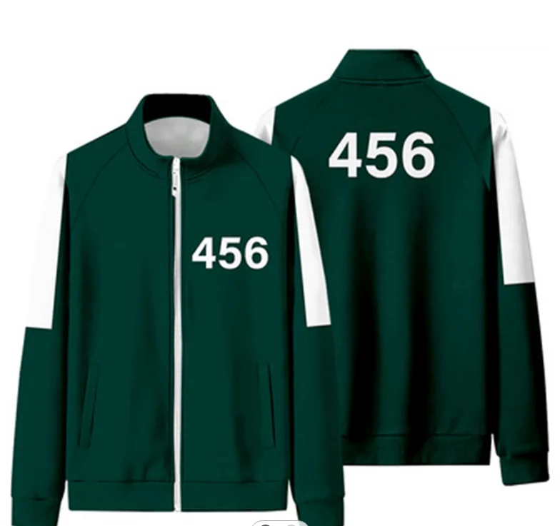 

Hot Sale Autumn stand-up neck with zip-up Korean TV show same clothes cosplay Squid game 456 jacket for Girls and boys, Customized colors
