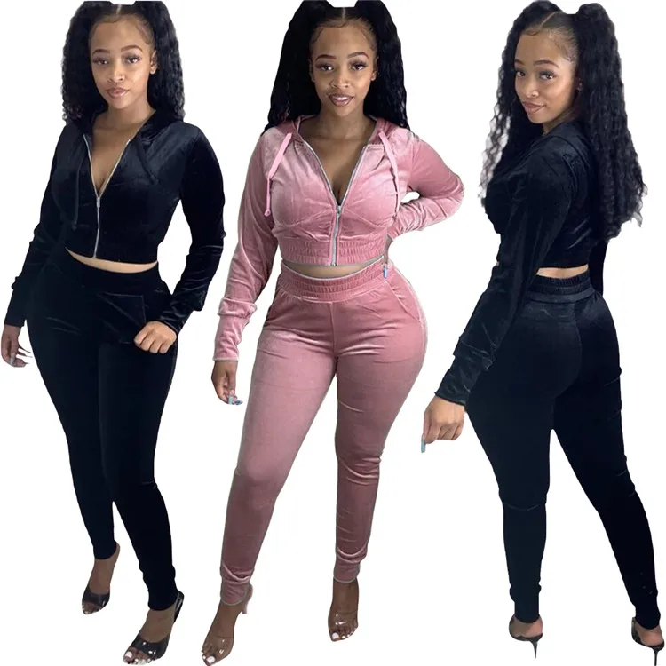 

New Fashion 2 PCS Outfits Velvet Hoodies Long Pants Jogging Tracksuit Fall Women Clothing Two Piece Set