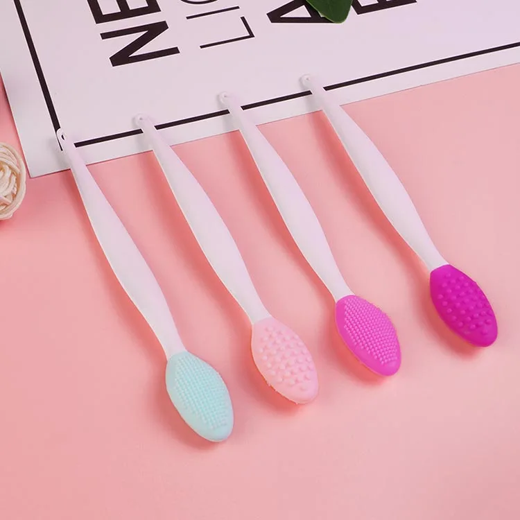 

Double-side Silicone Lip Exfoliator Brush Multiple Colors Soft Lip Scrub Brush Long Handle Lip Brush for Smoother, Light pink/ light green/ rose red/blue/yellow/purple/orange