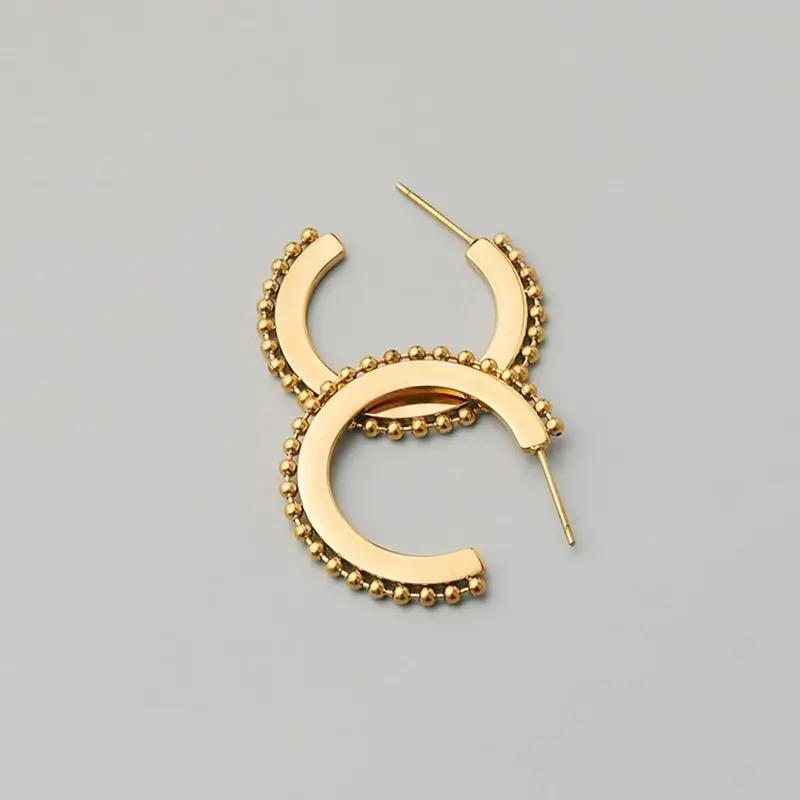 

Trendy Party Jewelry 18K Gold Plated CC Shape Stud Earrings Stainless Steel Beaded Statement Hoop Earrings For Women YF3107