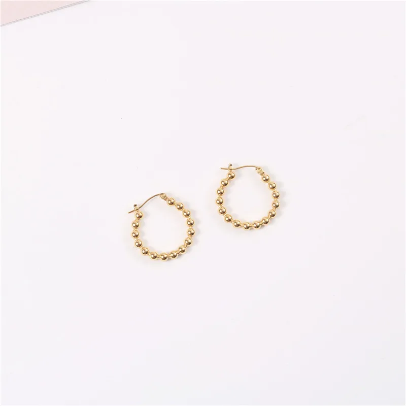 

18k Gold Plated Bead Hoop Earring Stainless Steel Earring Wholesale Trendy Jewelry