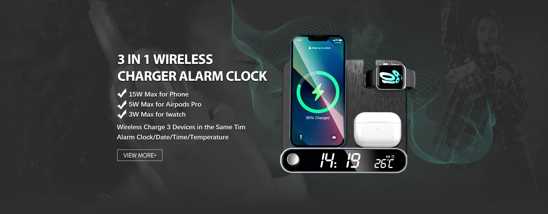 3 in 1 wireless charger alarm clock