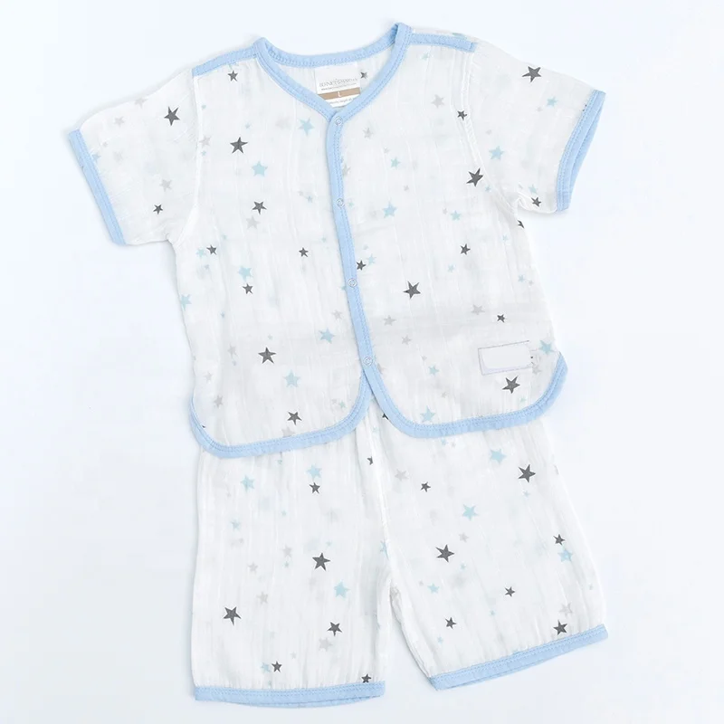 
100% Organic Cotton Baby Clothes Sets Short sleeves Muslin baby Pajamas Infant&toddler Baby Clothes 2pcs Set 