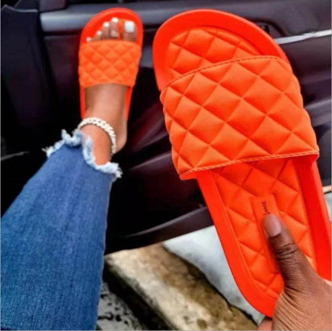 

2021 summer new large size women's shoes casual square vamp comfortable flat slippers women cross shoes, Can be customized