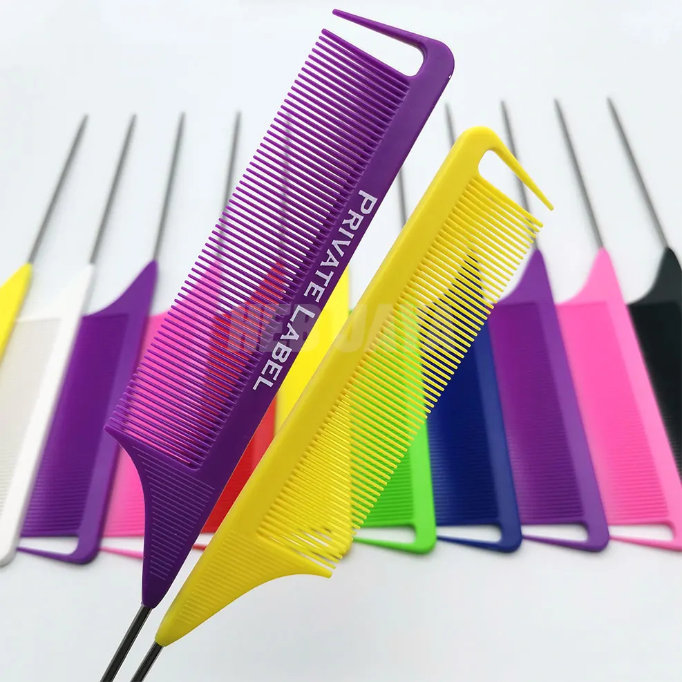 

Private Label Carbon Antistatic Customized Logo Peine Hair Rat Tail Parting Edge Comb, Customized color