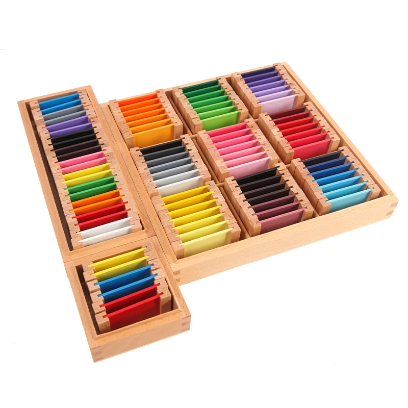 

Wooden Color Tablets Prisms Montessori Sensorial Materials Educational Wooden Toy Box of First box
