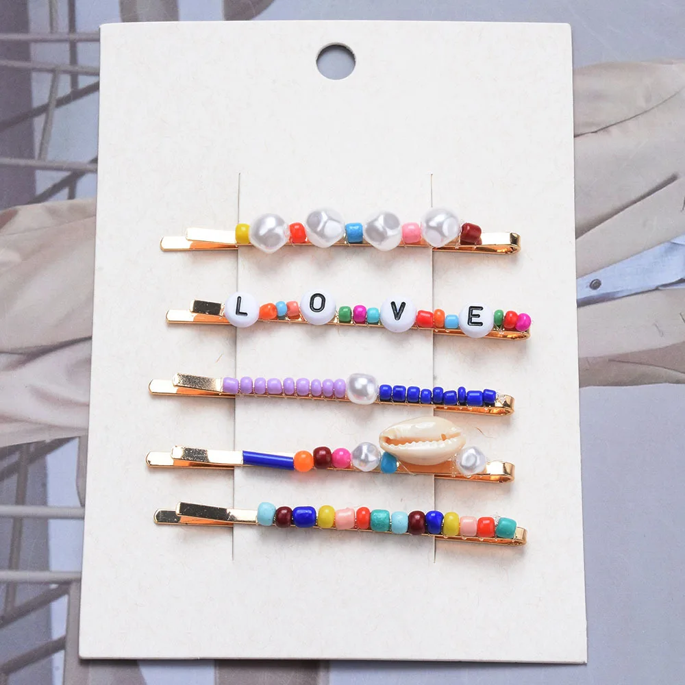 

Fashion Multicolor Seed Beads Hairpin Barrettes Sweet Woman Hair Clips, 12 colors