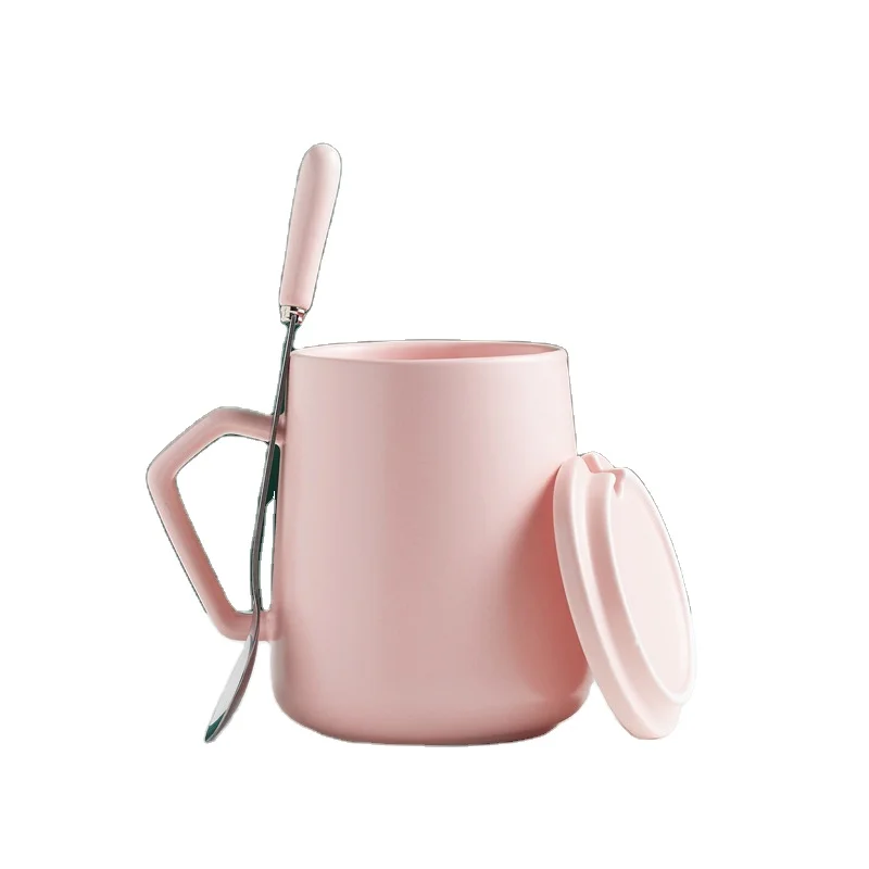 

wholesale custom logo large capacity Nordic ceramic coffee cup matte ceramic milk mugs with spoon and lid, As the picture show