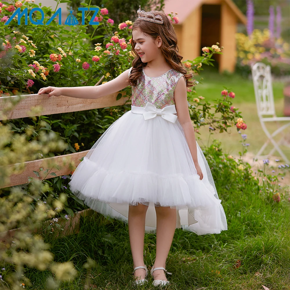 

MQATZ latest design kids party dresses white long tailing party for kids baby girl dresses flower 6-9 year T5386