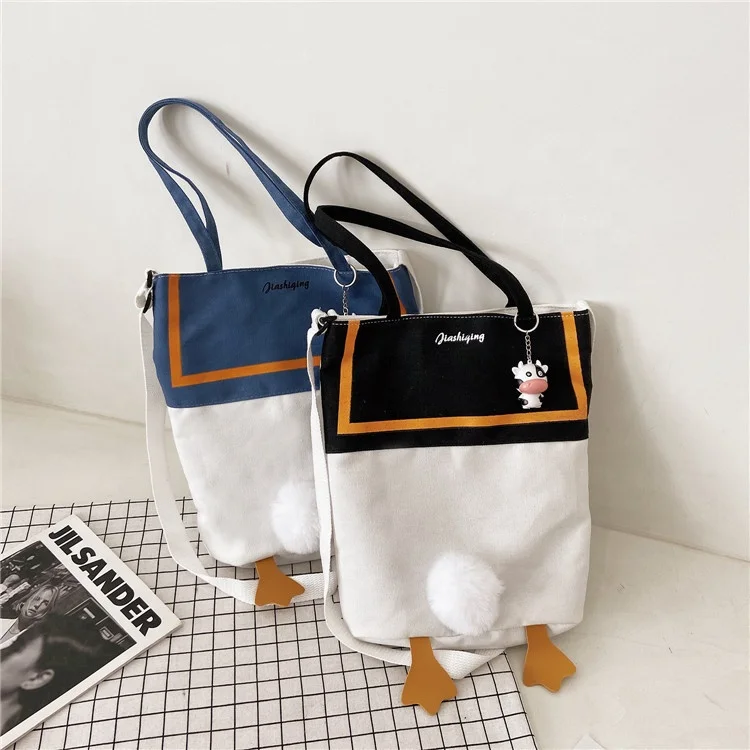 

Cute Duck Female Large Capacity One Shoulder Canvas Bag College Students Messenger Gift Cheap Women Leather Tote Bag, Blue, purple, black and pink