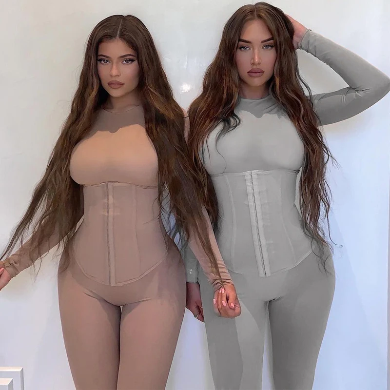

BL3553 Fall Jumpsuit 2020 Clothing Bodycon Jumpsuit with Corset Two Piece Fall Clothing Long Sleeve Corset Jumpsuit