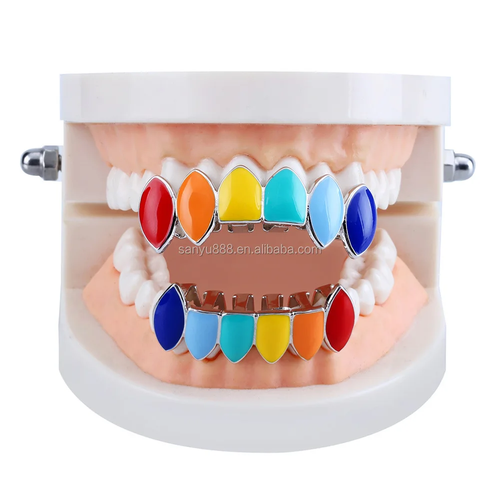 Gold Plated Hip Hop Teeth Grillz Top & Bottom Grill Set Cosplay  Rapper Tooth RU