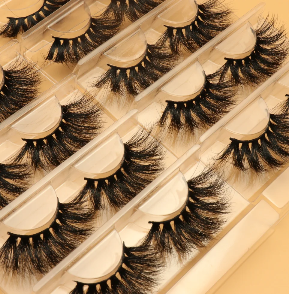 

Wholesale Own Brand Eyelashes Boxes 100% Super Fluffy Dramatic Thick 25MM 3D Full Strip Mink Eye Lashes Vendor