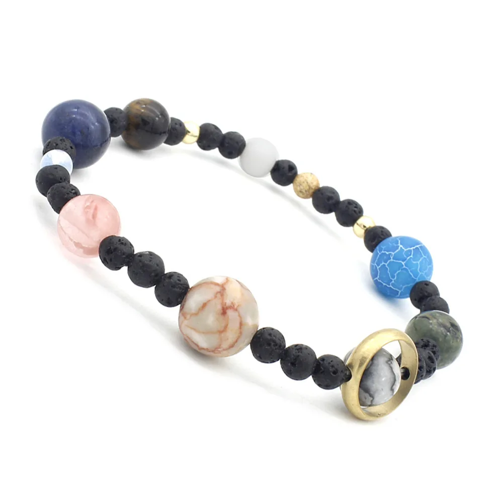 

Different Size Solar System Planet Beads Agate Crystal Amethyst Healing Energy Stone Bracelet ST044, As the pictures