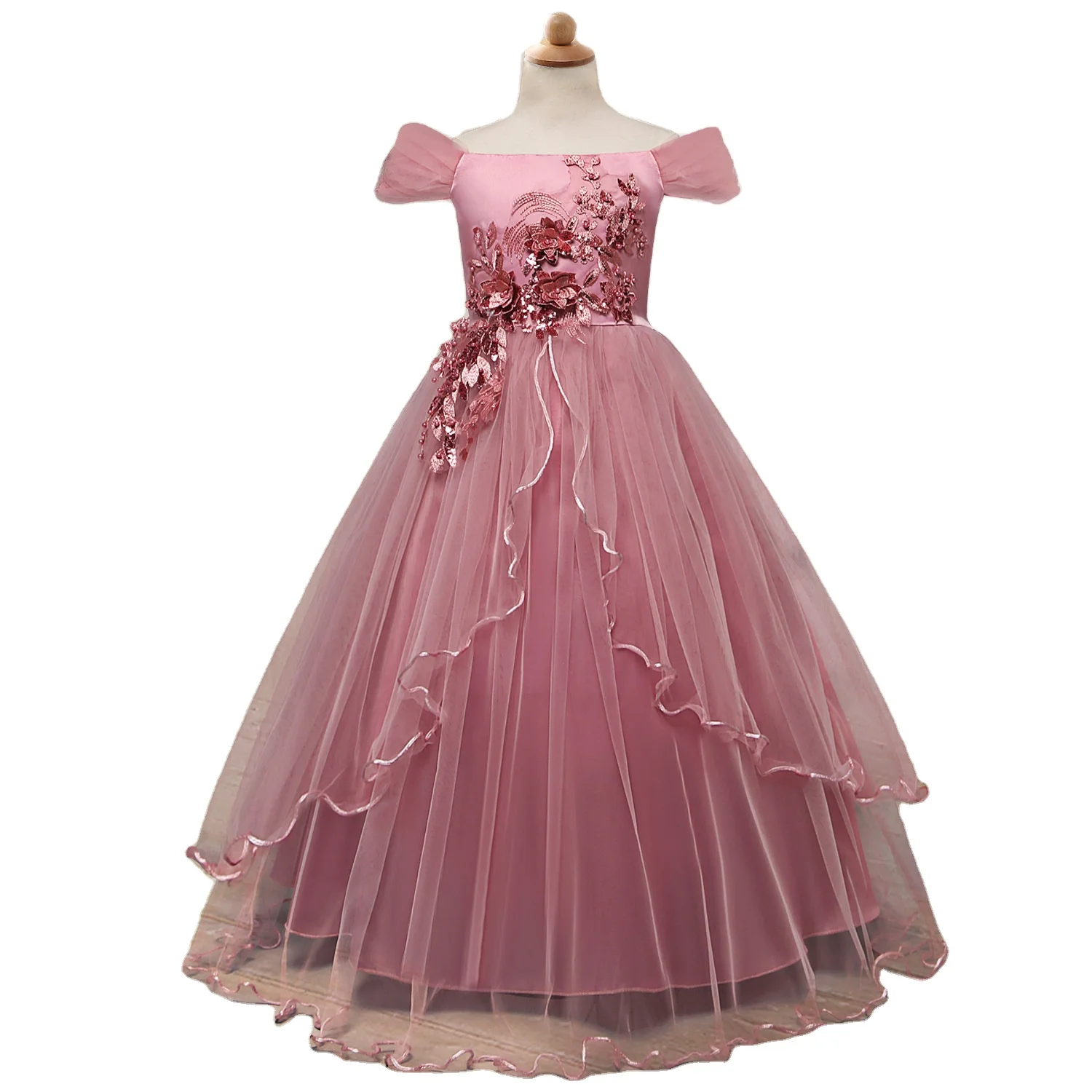 

kids dress 2021 Long small fairy floral dresses 12 years old girls wedding baby party dresses women lady with One-line collar