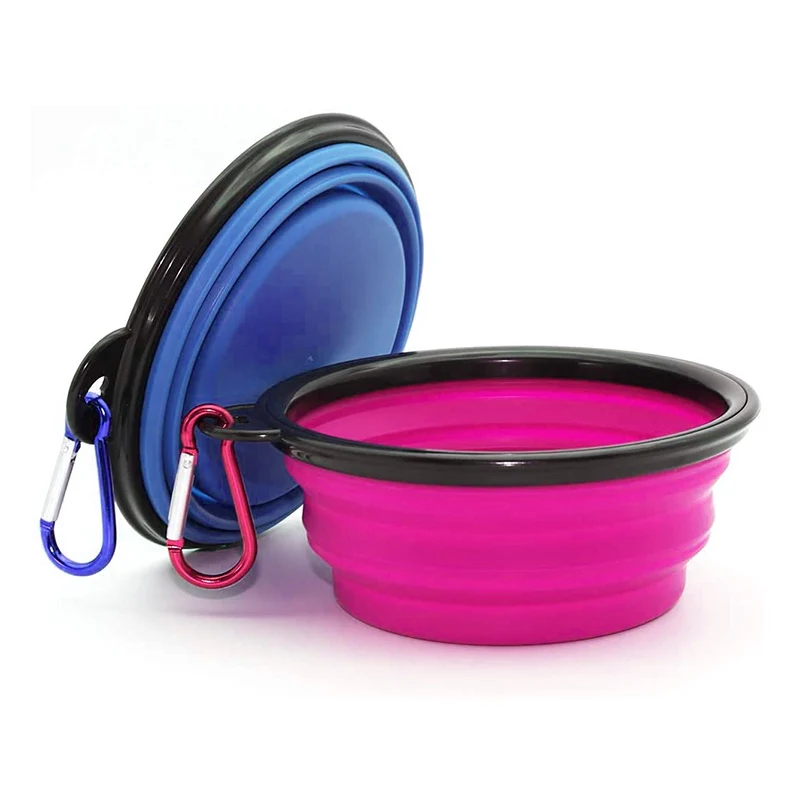 

Portable Travel Food Water Dog Bowl Collapsible Silicone Pet Food Bowl With Hook