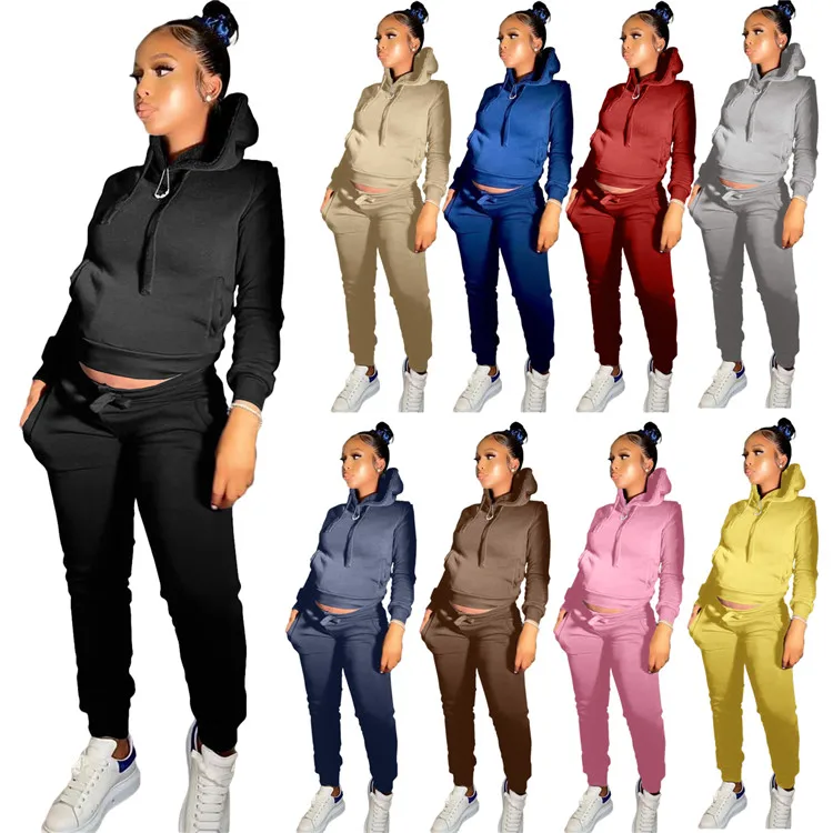 

Custom Logo 2021 Fall Ladies Casual 2 Piece Outfits Thicken Fashion Hoodie Sets Winter Two Piece Pants Set For Women, Picture shown