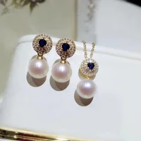 

wholesale 925 sterling silver natural 8-11mm freshwater pearl zircon fashion Costume jewelry set for girls Christmas gift