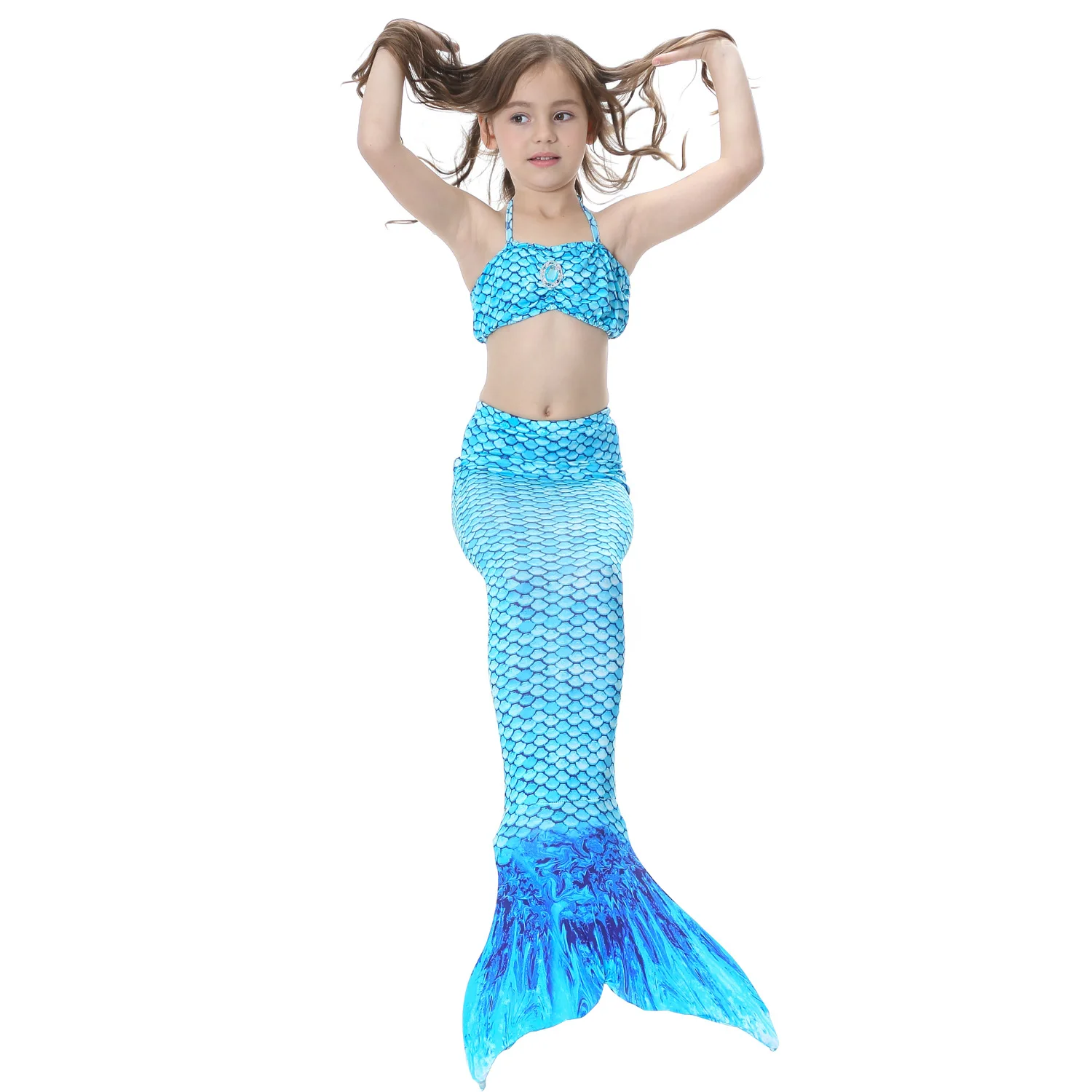 

High Quality Fairy Mermaid Tail Cute Girls Swimming Bikini three pieces Set Costumes Girls Mermaid Swimming Wear, Pink,purple,red,sky blue