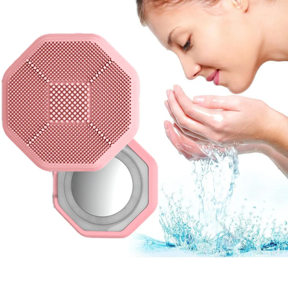 

portable electric double side facial pore cleanser acne treatment device face massager face cleansing brush silicone, Pink blue