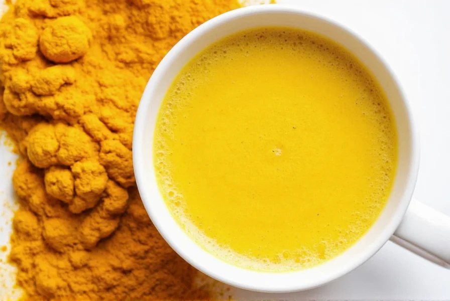 Turmeric latte mix ingredients arranged on wooden table