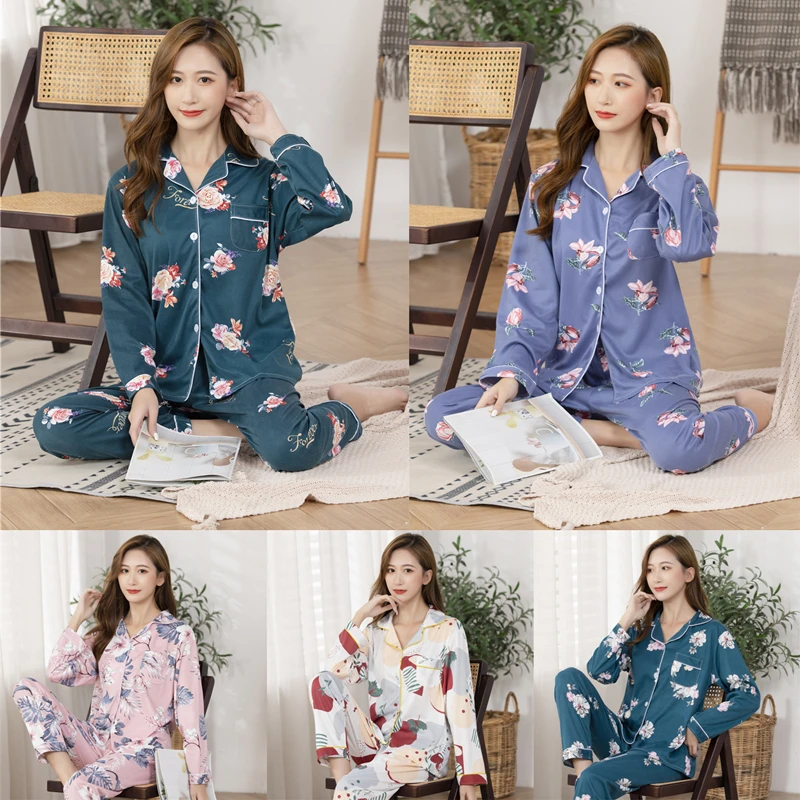 

Spring and autumn pajamas women's long-sleeved cardigan ladies suit autumn and winter cartoon casual home wear, Picture shows
