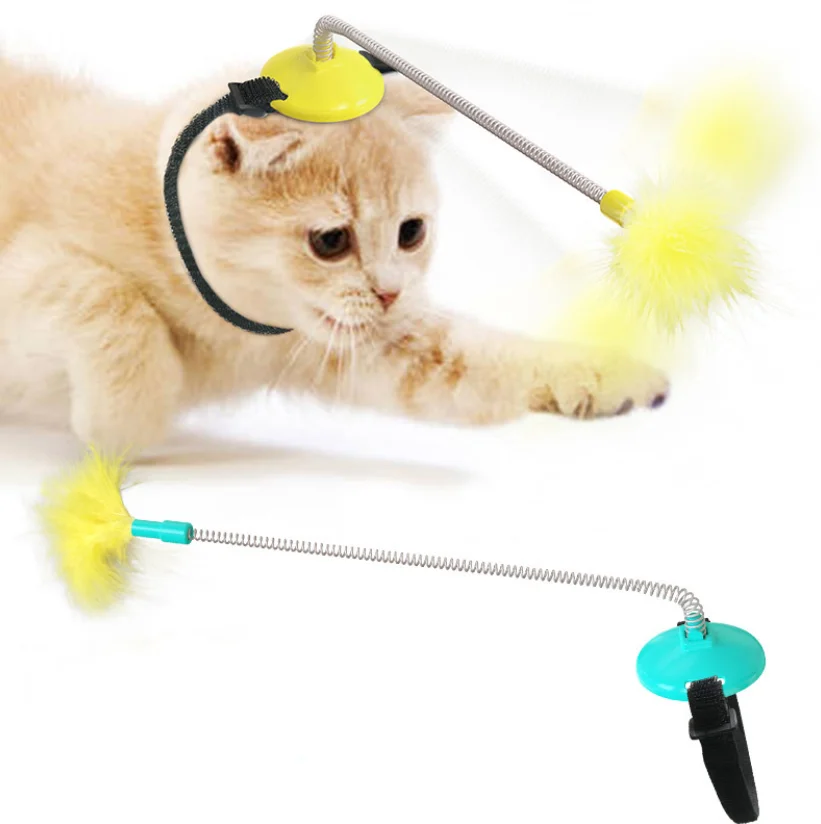 

Factory Direct Sale Cat Neck Toy Spring Interactive Feather Toy Pet Toys For Cats Self Exaltation and Improve IQ, Blue,lake blue,pink,yellow