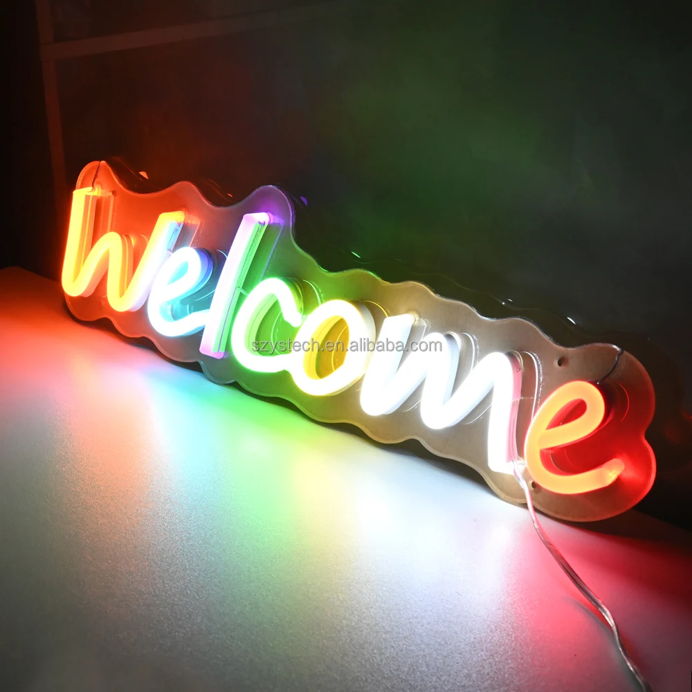 

Welcome Custom LED Acrylic Neon Light Up Sign Multi Color Free Design Advertising Party Home Decoration Neon Decor Sculpture