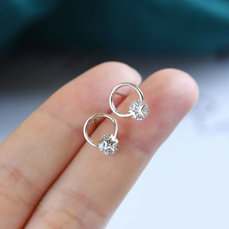 

Newest Jewelry Simple 18k Gold plated Star Hoop Earrings 925 Sterling Silver Zirconia Pentagram Stud Earrings, Silver gold