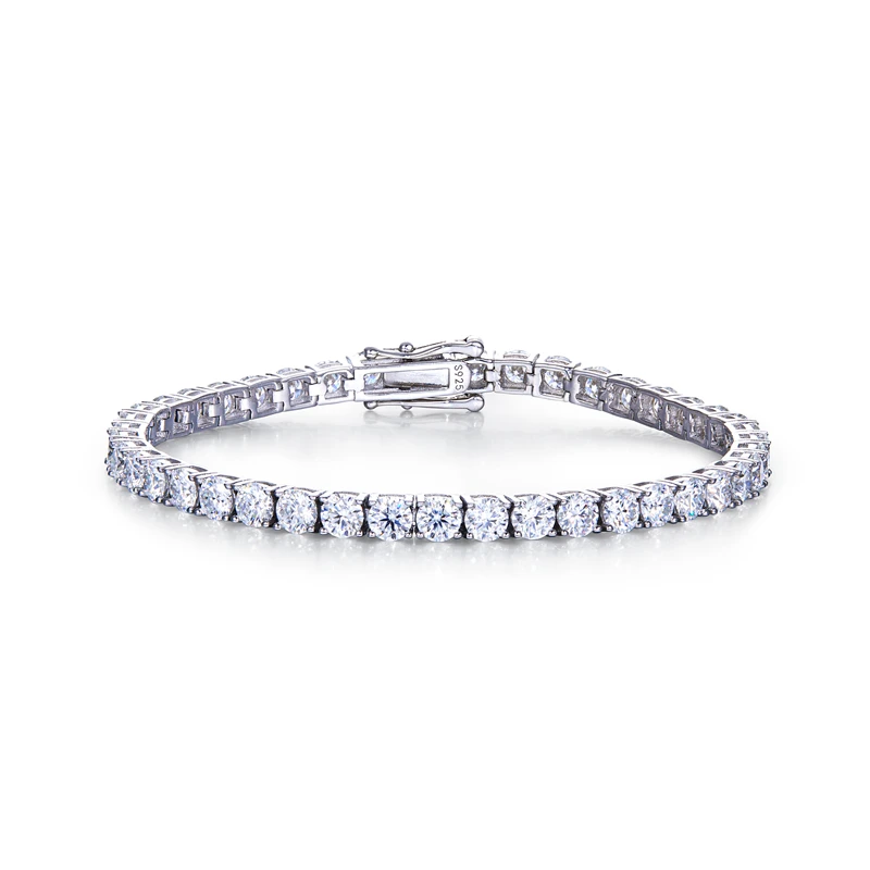 

2024 fine jewelry s925 sterlong white gold plated silver 4mm moissanite diamond tennis bracelet custom 14k 18k gold plated