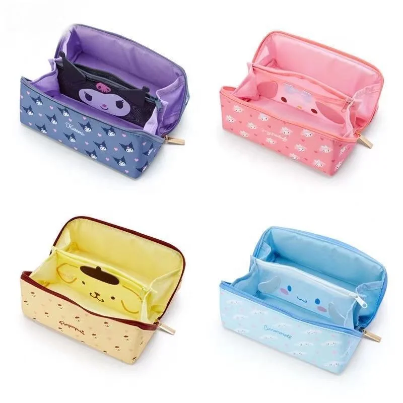 

Popular large capacity canvas double zipper cute anime cartoon makeup bag storage bag stationery bag pencil case