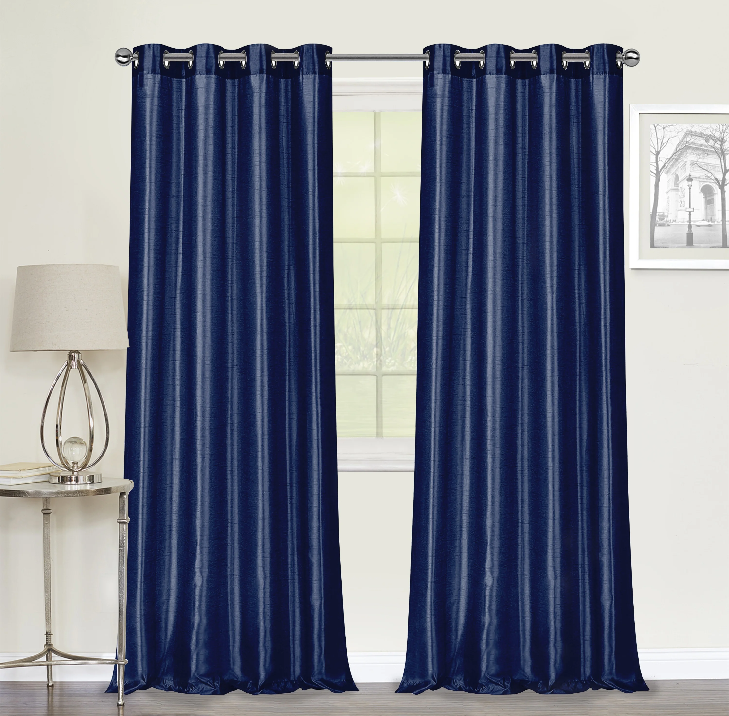 

Wholesale woven living room polyester cheap solid stock ready faux silk black window curtain drape factory slub plain cortina