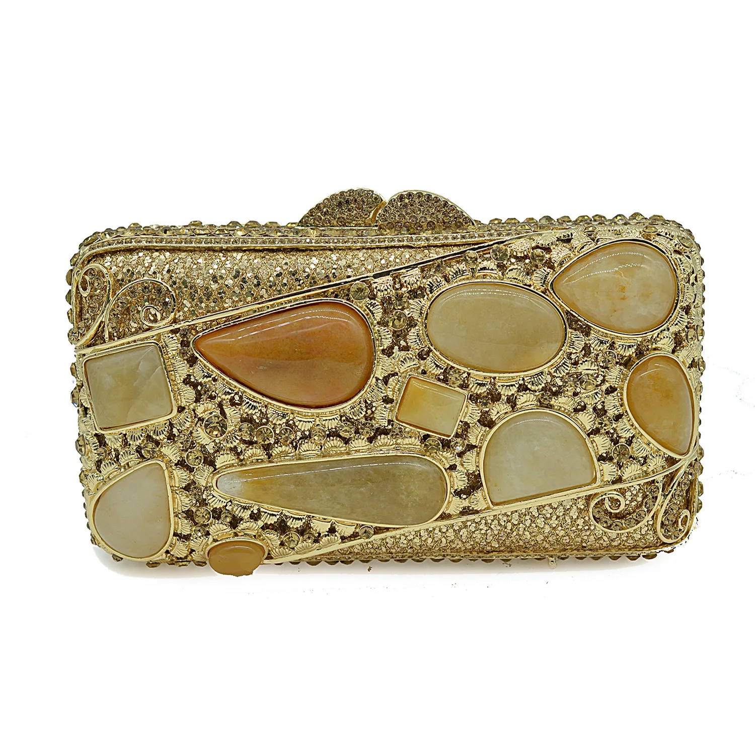 

Bling Golden Crystal Diamond Clutch Evening Bag Dinner Handmade Agate Stone Wedding Hand Bag For Women And Ladies