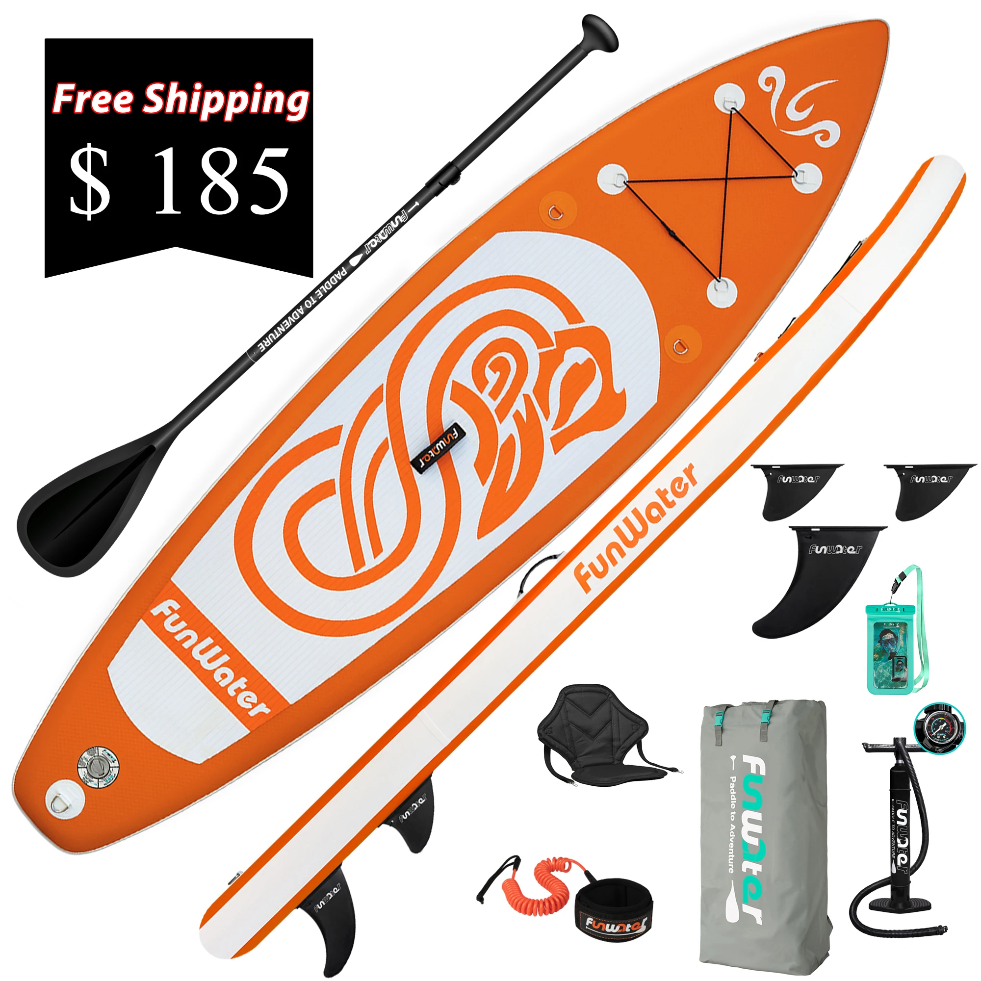 

FUNWATER Free Shipping Dropshipping 10ft Inflatable water Soft Surfboard Inflat stand up paddle board long board sup surfing, Orange