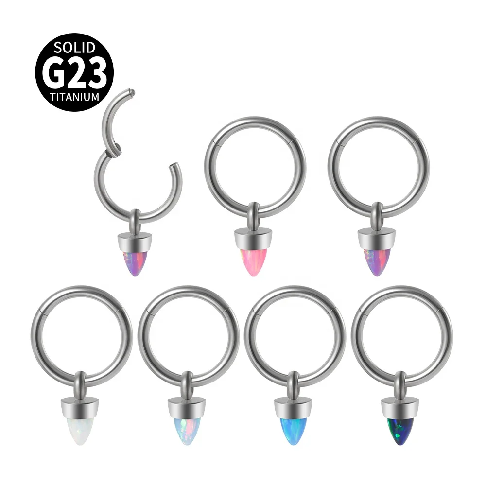 

G23 Titanium Septum Piercing Opal Hinged Segment Nose Ring Septum Clicker Cartilage Tragus Clicker Body Piercing Jewelry