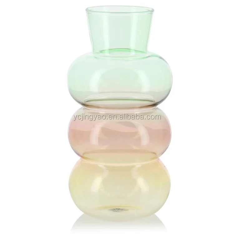 

Hand Blown Droplet Tricolour Glass Single Flower Vase for Propagating Hydroponic Plants Home Garde Wedding Decoration, Pink/grey/amber