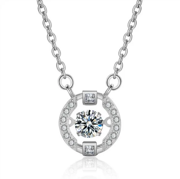 

Fashion 925 Sterling Silver Diamond Cubic Zirconia Eternity Love Double Heart Silver Heart Necklace, Rhodium color