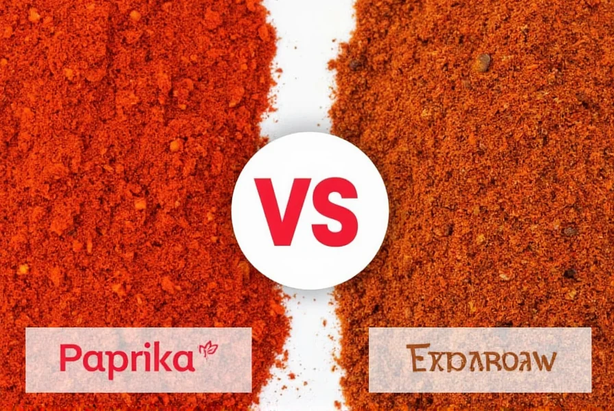 Close-up comparison of regular paprika and smoked paprika in spice jars showing color difference