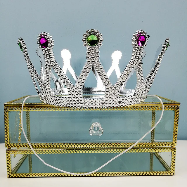 Cosplay Costume Plastic Crystal Gold Silver King Crown Tiaras For