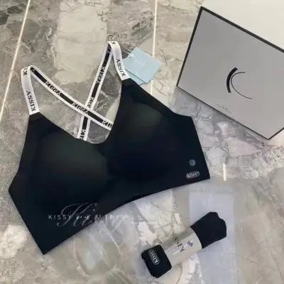 

Kissy underwear seamless comfortable bra set wireless bralette sport bra and panties set, Black