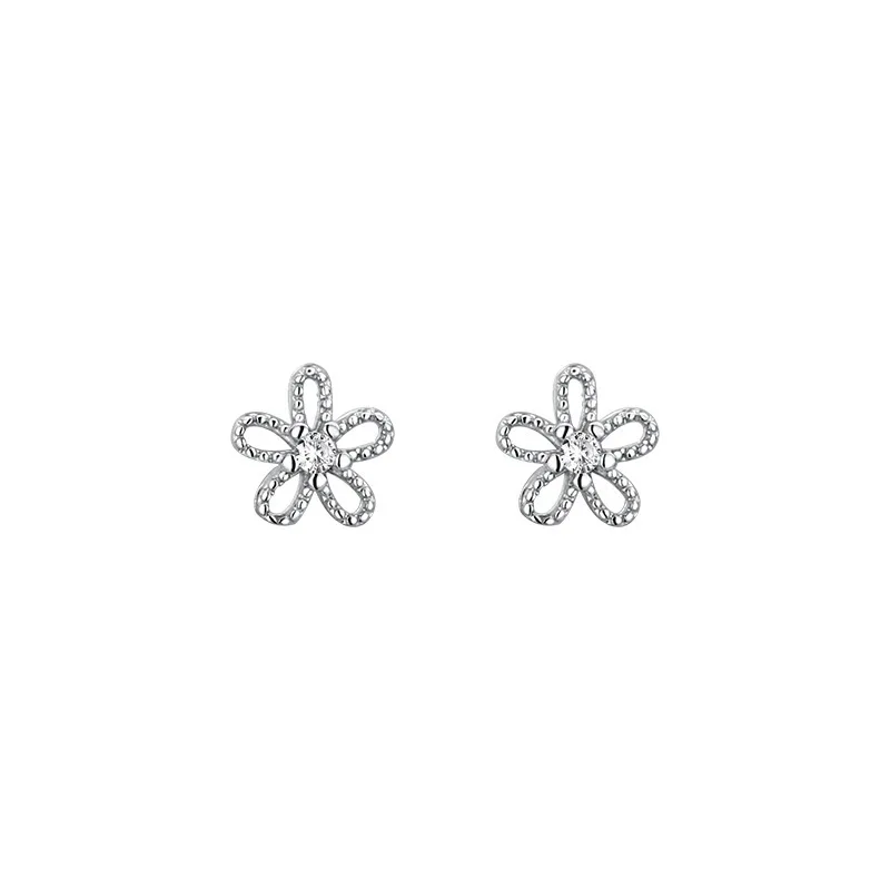 

Fine Quality Zirzon Little Heronsbill Flower Ear Stud Sterling Silver Women Earrings, Picture