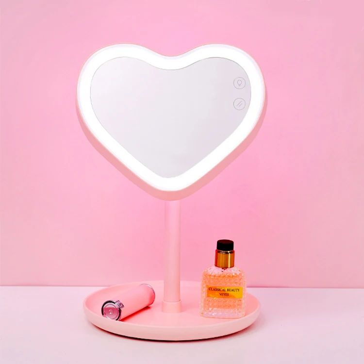 

Heart Shape Dimmable Lights 2021 New Vanity Portable Led Makeup Mirror