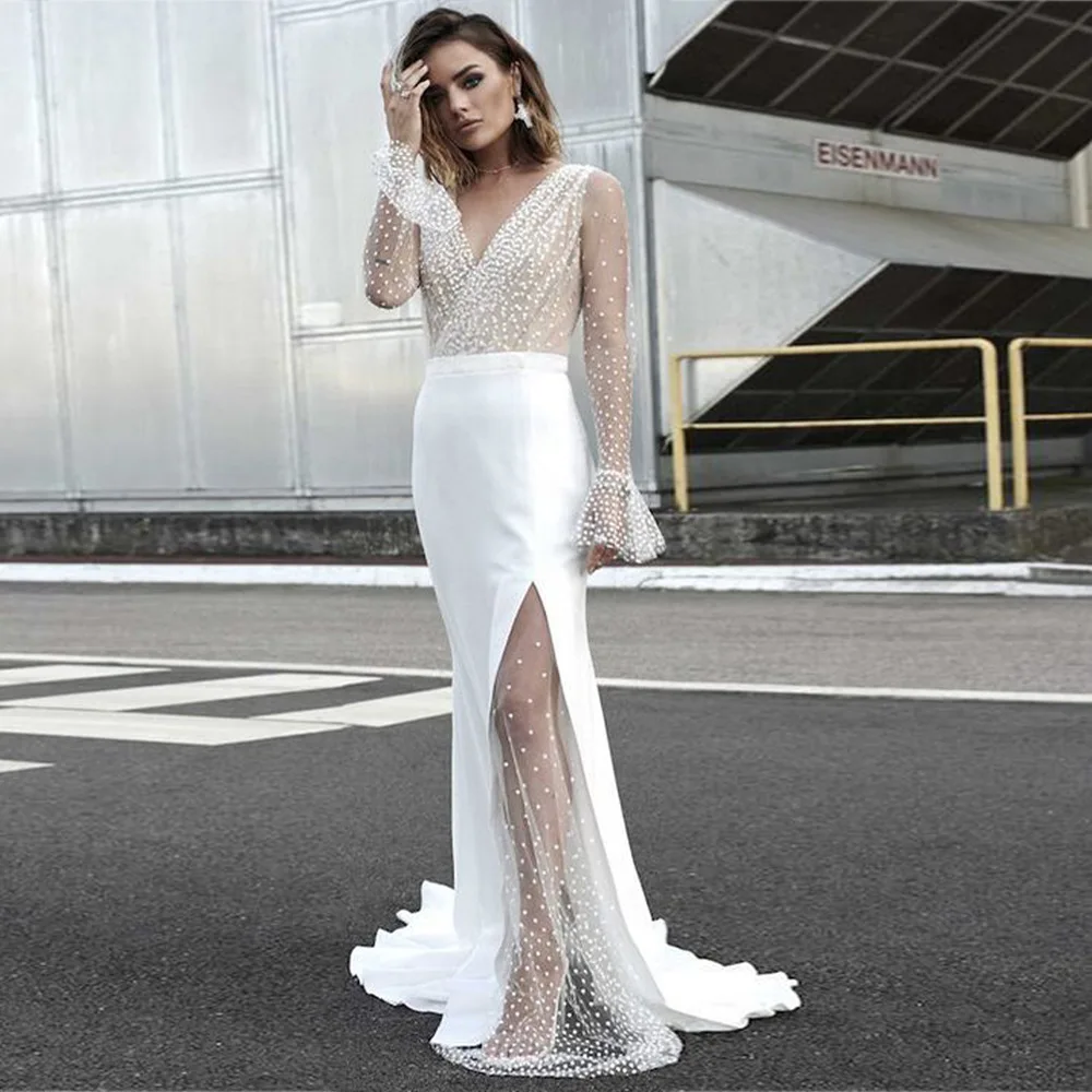Top sale Europe Design women Lace Sweat Maxi Evening Dress White wedding  Night dresses ladies