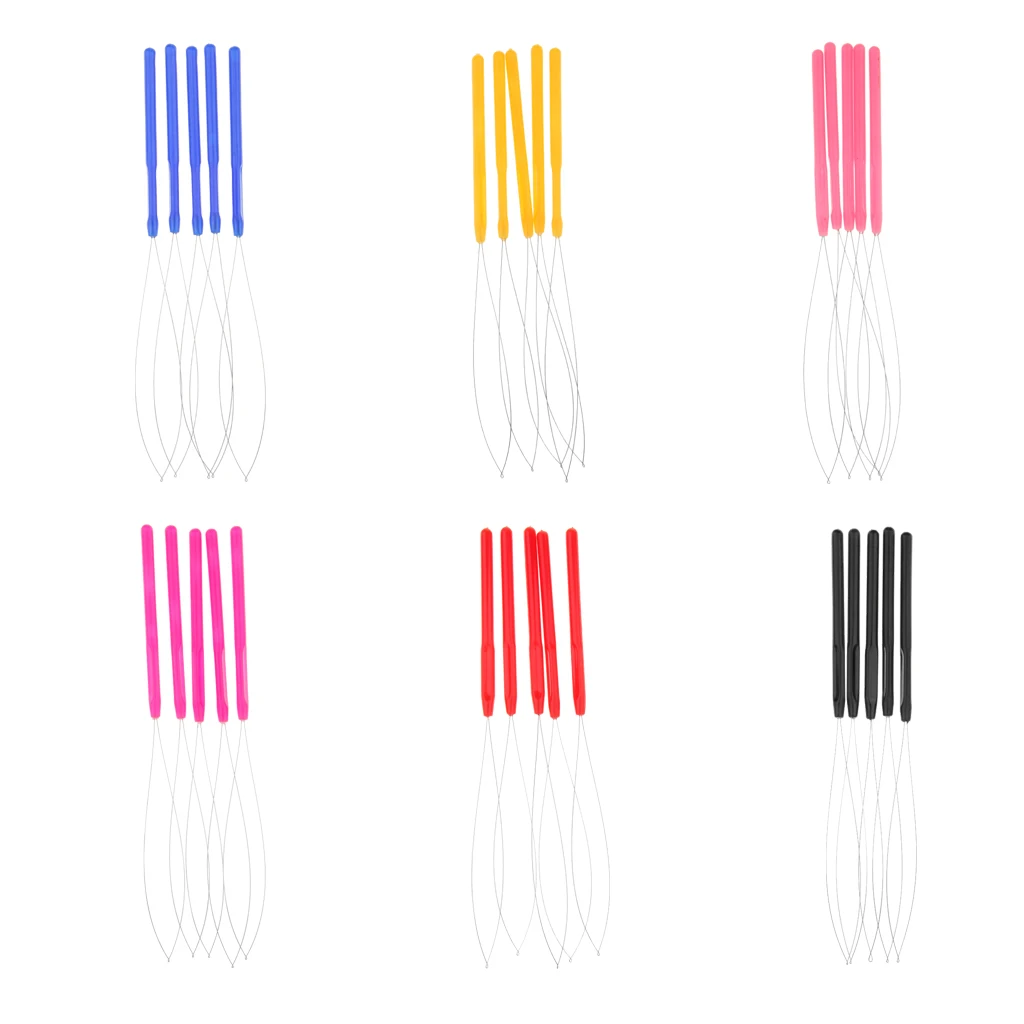 

Wholesale 10PCS loop threader pulling needle used with hair plier and beads for human hair extension tools, Black, pink, purple, blue