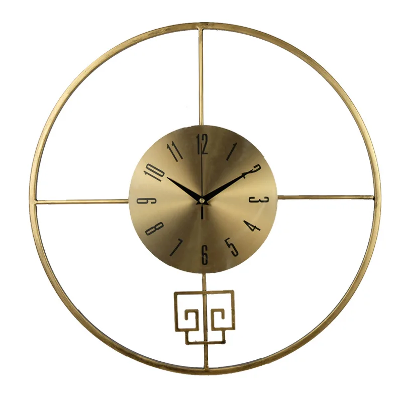 

Style Creative Household Clock Art Silent Study Wall Clock Wind Iron New Chinese Sitting Room Office Wall CLOCKS Quartz Circular, ,vintage gold